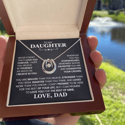 To My Daughter Necklace - Sweetest Daughter Gift from Dad for Birthday Joy & Proud Dad Love - Lucky In Love PARTNER - Personalize Memories