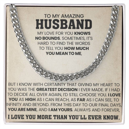To My Amazing Husband Gift from Wife - I Love You More Than You'll Ever Know - Cuban Link Chain - Personalize Memories