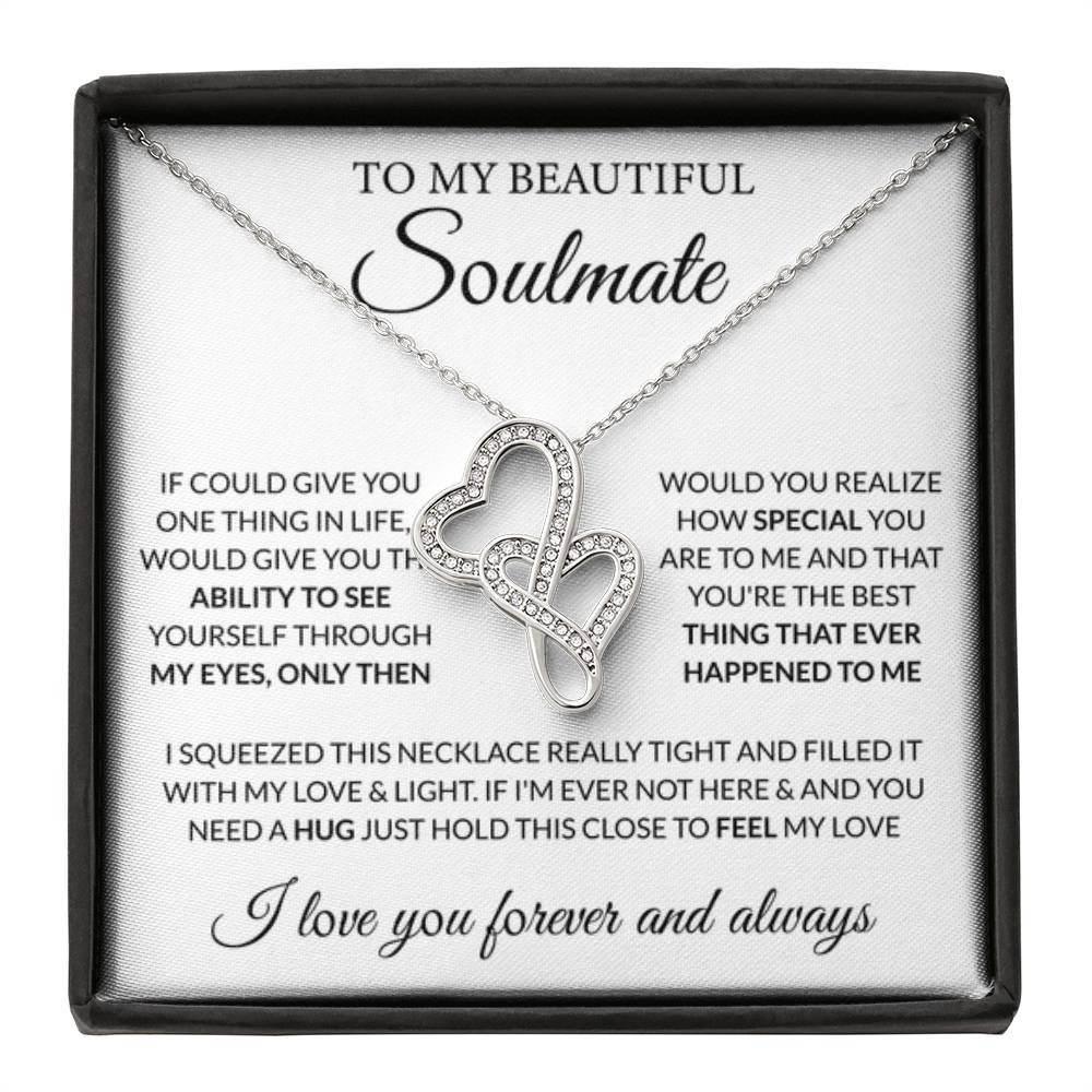 To My Beautiful Soulmate Necklace - Romantic Gift for Her for Christmas & Love Celebrations - Heart-to-heart Pendant Necklace - Personalize Memories