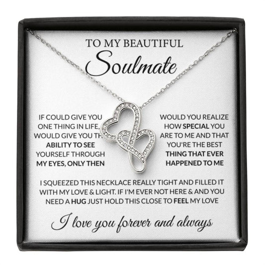 To My Beautiful Soulmate Necklace - Romantic Gift for Her for Christmas & Love Celebrations - Heart-to-heart Pendant Necklace - Personalize Memories