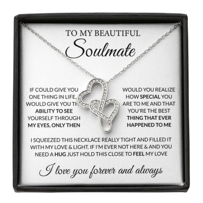 To My Beautiful Soulmate Necklace - Romantic Gift for Her for Christmas & Love Celebrations - Heart-to-heart Pendant Necklace - Personalize Memories