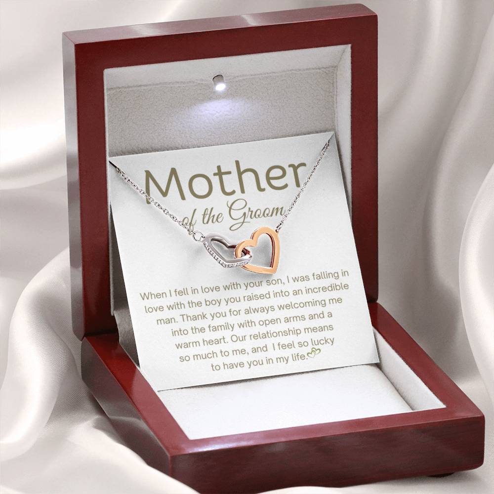 Mother of the Groom Present - Because of you - Interlocking Hearts Necklace - Gift for MIL - Personalize Memories