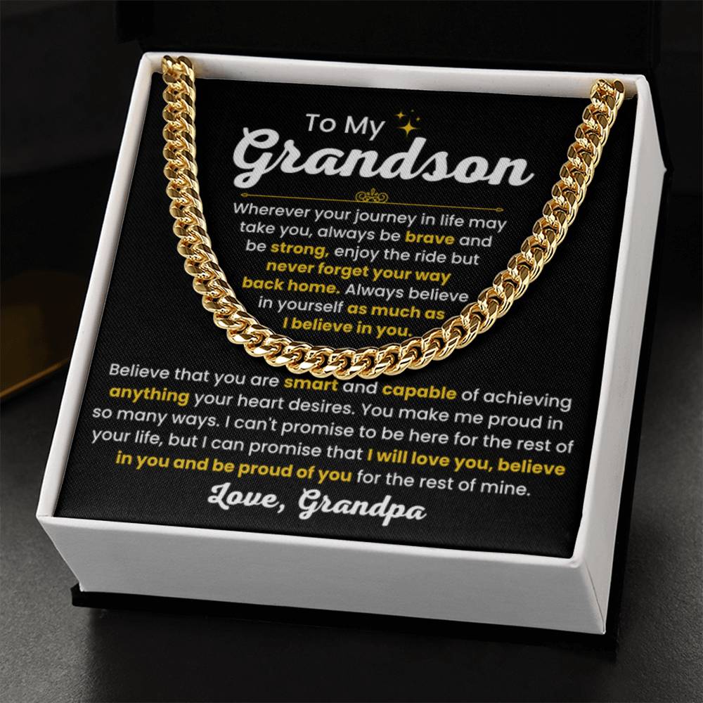 Cuban Link Chain Necklace, Gift for Grandson from Grandpa, Stylish Jewelry for Birthday, Graduation & Special Occasions - Personalize Memories