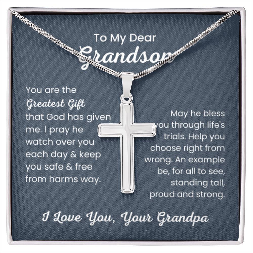 To Dear My Grandson - You are the greatest gift - Gift for Grandson from Grandpa - Artisan Cross Necklace - Personalize Memories