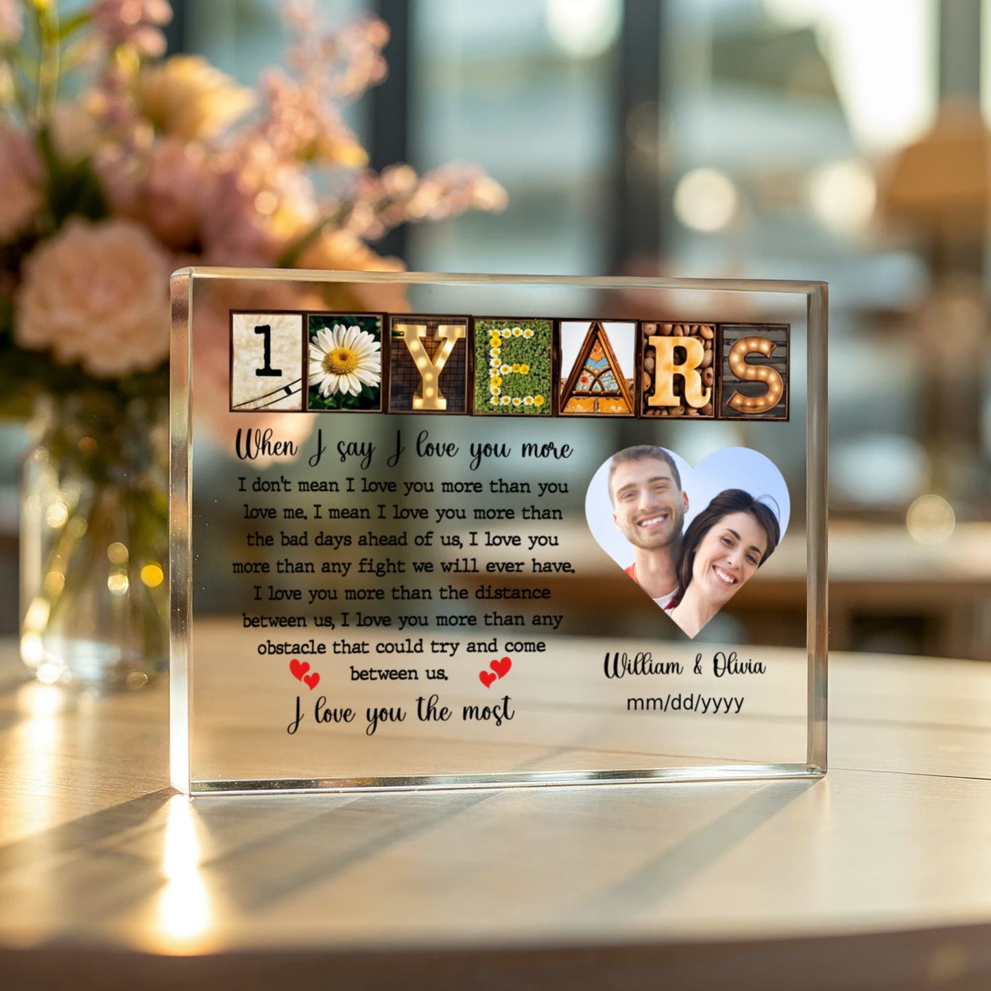 10th Year Anniversary Gift - Personalized Acrylic Block - 10th Anniversary Photo Present for Couples, When I Say I Love You More Personalize Memories