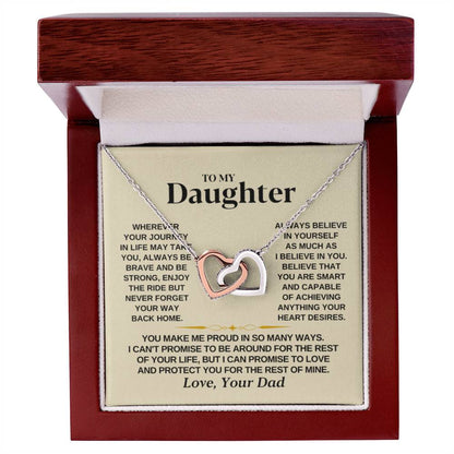 To My Daughter Necklace – Dad to Daughter Birthday Jewelry – Interlocking Hearts Necklace - Personalize Memories