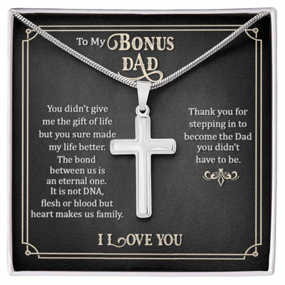 To My Bonus Dad - Artisan Cross Necklace Gift for Him - Personalize Memories