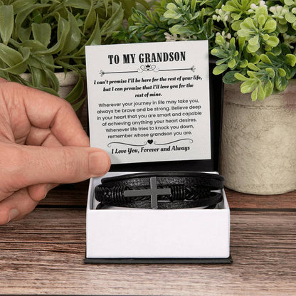 Gift for Grandson – Birthday, Christmas Jewelry – Men's Cross Bracelet - Personalize Memories