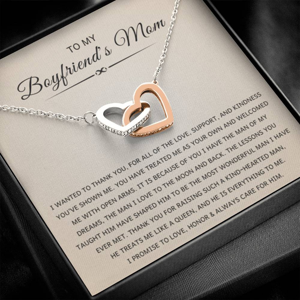 To My Boyfriend's Mom - I wanted to thank you - Interlocking Hearts Necklace - Best Gift for Bf mother - Personalize Memories