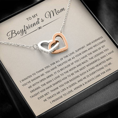 To My Boyfriend's Mom - I wanted to thank you - Interlocking Hearts Necklace - Best Gift for Bf mother - Personalize Memories