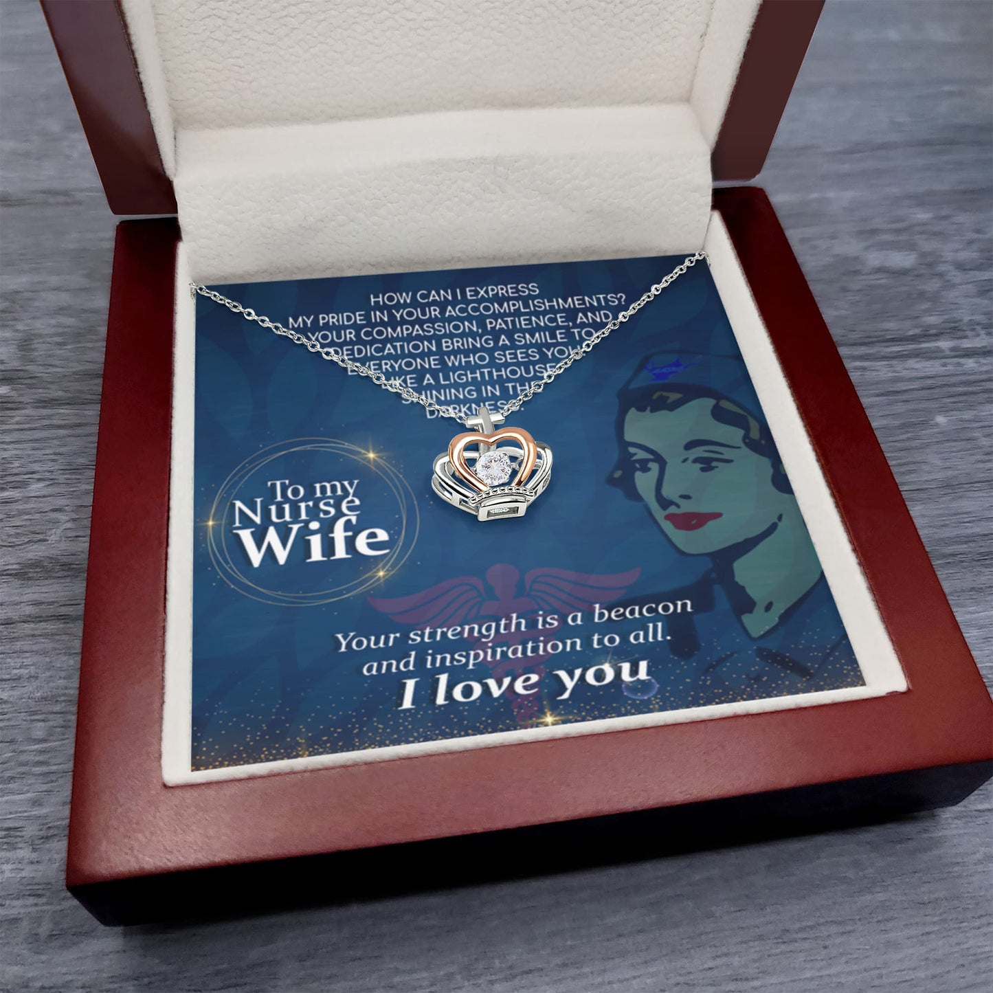 Sentimental Gift for Nurse Wife - Emotional Husband-to-Wife Jewelry for Birthday, Christmas & Valentine’s Day - Crown Pendant Necklace - Personalize Memories