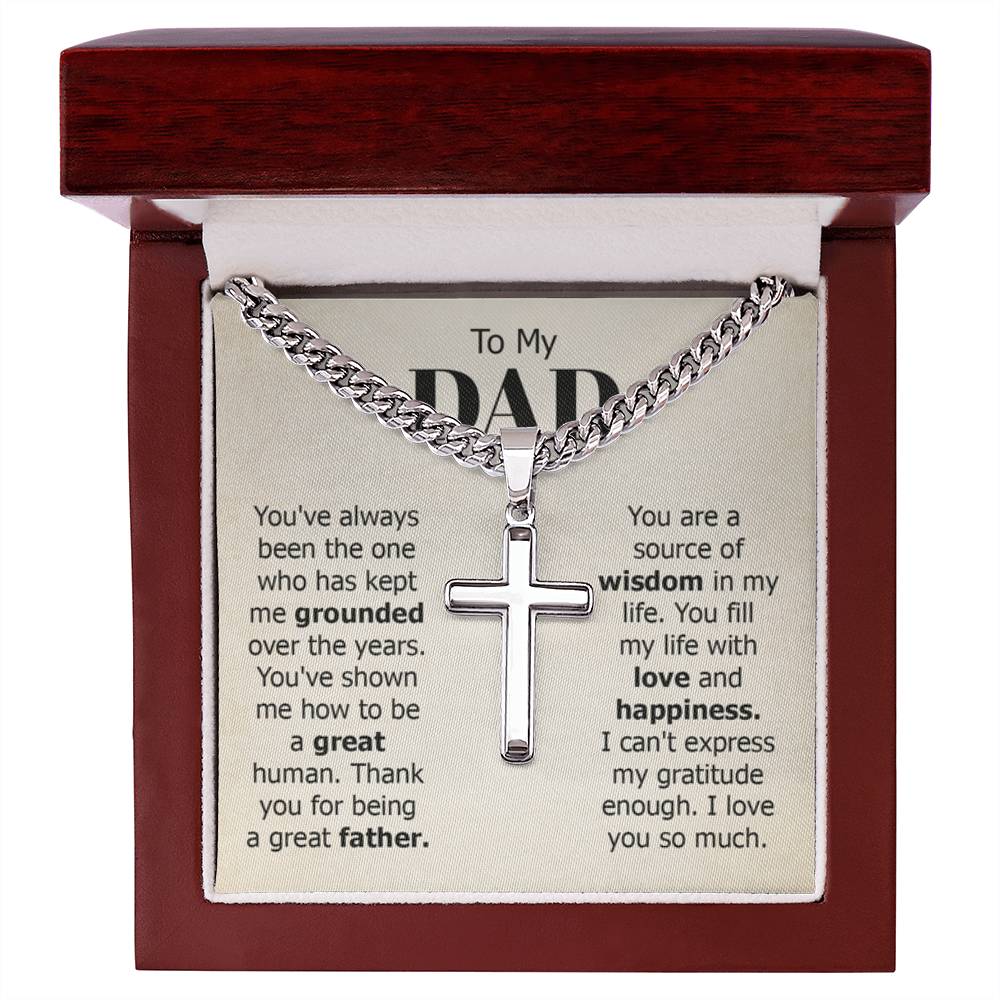 To My Dad Necklace - You've always been the one - Gift for Dad - Artisan Cross with Cuban Link Chain - Personalize Memories