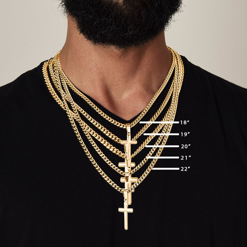 To Our Dear Son - We love you so much - Gift for Son from Mom and Dad - Artisan Cross with Cuban Link Chain - Personalize Memories