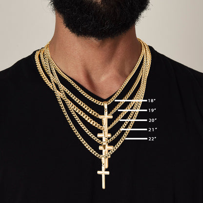 To Our Dear Son - We love you so much - Gift for Son from Mom and Dad - Artisan Cross with Cuban Link Chain - Personalize Memories