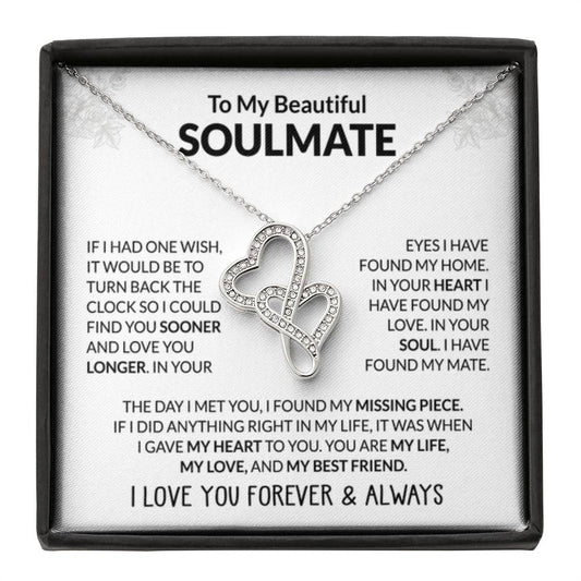 To My Beautiful Soulmate Necklace - Unique Soulmate Gift Necklace for Romantic Gifting - Heart-to-heart Pendant Necklace - Personalize Memories