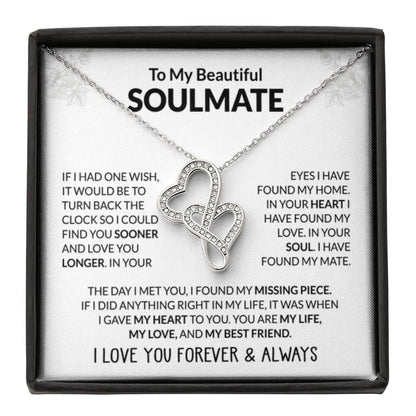 To My Beautiful Soulmate Necklace - Unique Soulmate Gift Necklace for Romantic Gifting - Heart-to-heart Pendant Necklace - Personalize Memories
