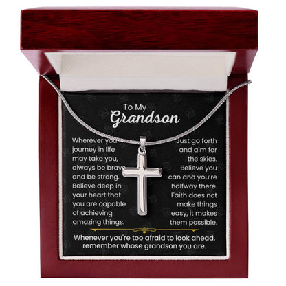 To My Grandson - Always be brave and be strong - Gift for Grandson - Artisan Cross Necklace - Personalize Memories