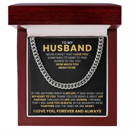To My Husband - Never Forget That I Love You - Cuban Link Chain Gift from Wife to Husband - Personalize Memories