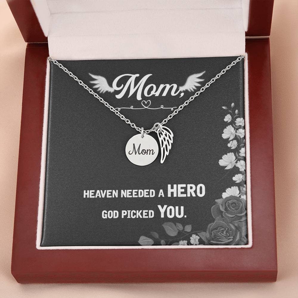 God Picked You - Angel Wing Mom Memorial Necklace | Loss of Mom Sympathy Gift