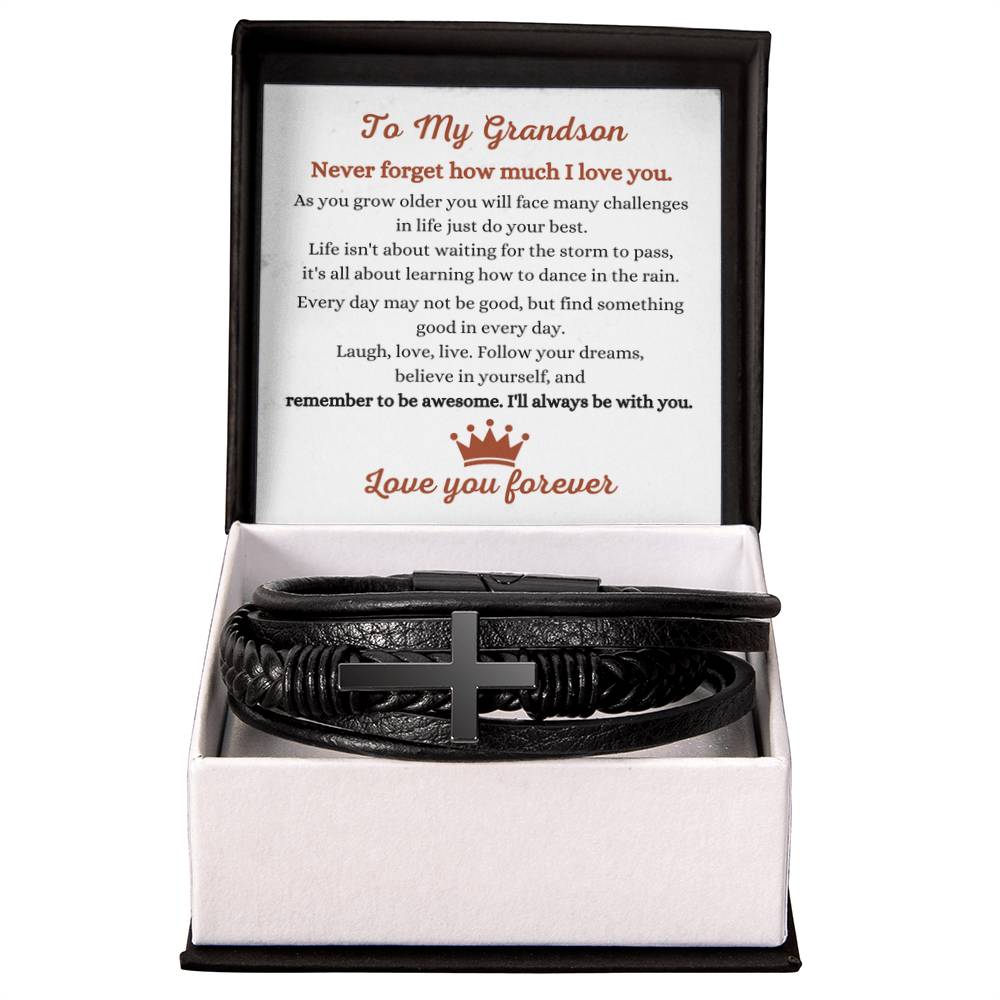 To My Grandson - Gift for Grandson - Never forget how much I love you - Men's Cross Bracelet - Personalize Memories