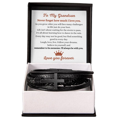 To My Grandson - Gift for Grandson - Never forget how much I love you - Men's Cross Bracelet - Personalize Memories