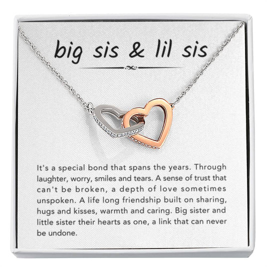 Big Sister & Little Sister Necklace - It's a special bond that spans the years - Gift for Sister - Interlocking Hearts Necklace