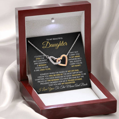 To My Daughter - I love you to the moon and back - Interlocking Hearts Necklace Gift for Daughter - Personalize Memories