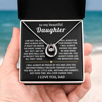 To My Daughter Necklace - Best Surprise Gift for Daughter from Dad for Graduation, Birthday & Christmas - Lucky In Love Necklace - Personalize Memories