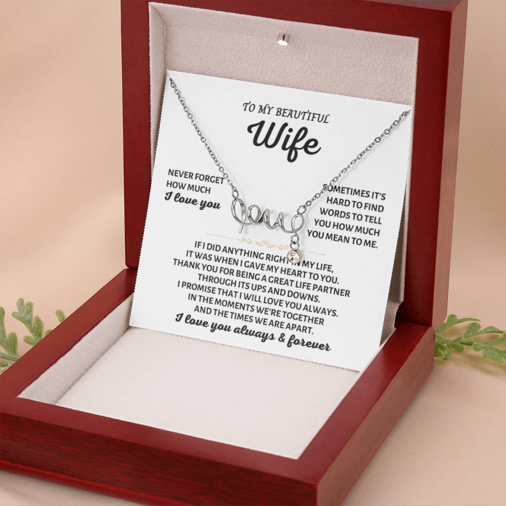 To My Wife Necklace - Touching Romantic Gift for Wife from Husband for Christmas, Anniversary & Valentine’s Day - Scripted Love Necklace - Personalize Memories