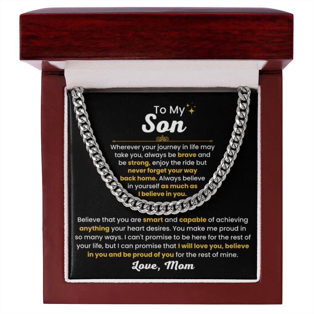 Cuban Link Chain Necklace, Gift for Son from Mom, Stylish Jewelry for Birthday, Graduation & Special Occasions - Personalize Memories