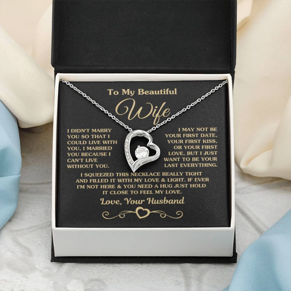 To My Beautiful Wife Necklace - Perfect Romantic Surprise from Husband for Anniversary, Birthday & Valentine’s Day - Forever Love Necklace - Personalize Memories