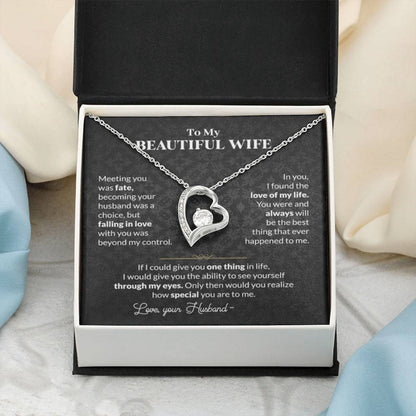 To My Beautiful Wife Necklace - Touching Romantic Gift for Wife from Husband for Christmas, Anniversary & Valentine’s Day - Forever Love Necklace - Personalize Memories