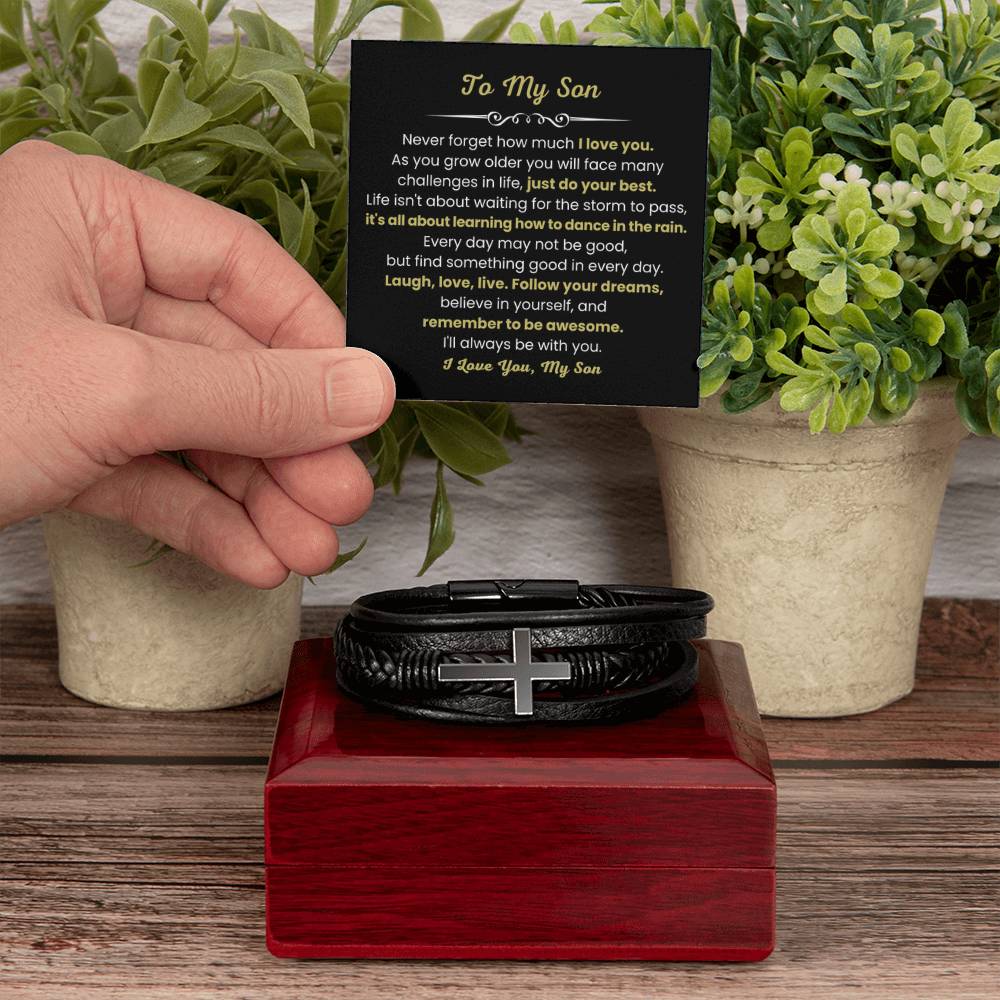 Best Gift for Son – Birthday, Graduation, Christmas – Men’s Cross Bracelet - Personalize Memories