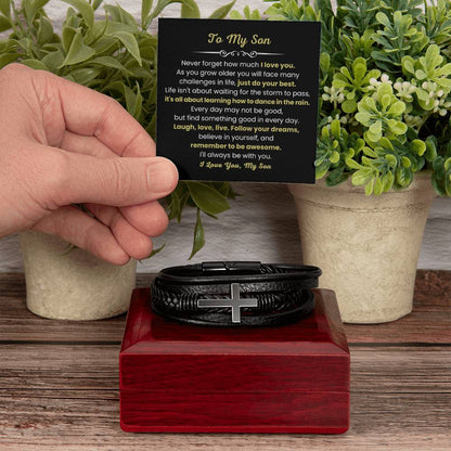 Best Gift for Son – Birthday, Graduation, Christmas – Men’s Cross Bracelet - Personalize Memories