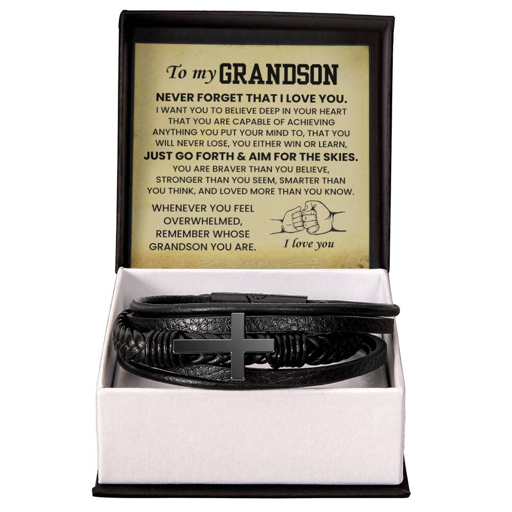 Grandson Graduation, Birthday Gift – Men's Cross Bracelet - Personalize Memories