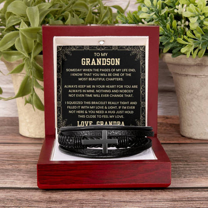 Grandpa to Grandson Gift – Graduation, Birthday, Christmas – Men's Cross Bracelet - Personalize Memories