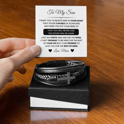 To My Son – Graduation, Christmas Gift from Dad – Men’s Cross Bracelet - Personalize Memories