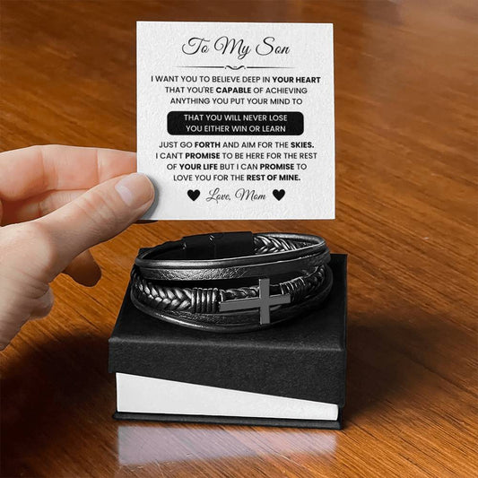 To My Son – Graduation, Christmas Gift from Dad – Men’s Cross Bracelet - Personalize Memories