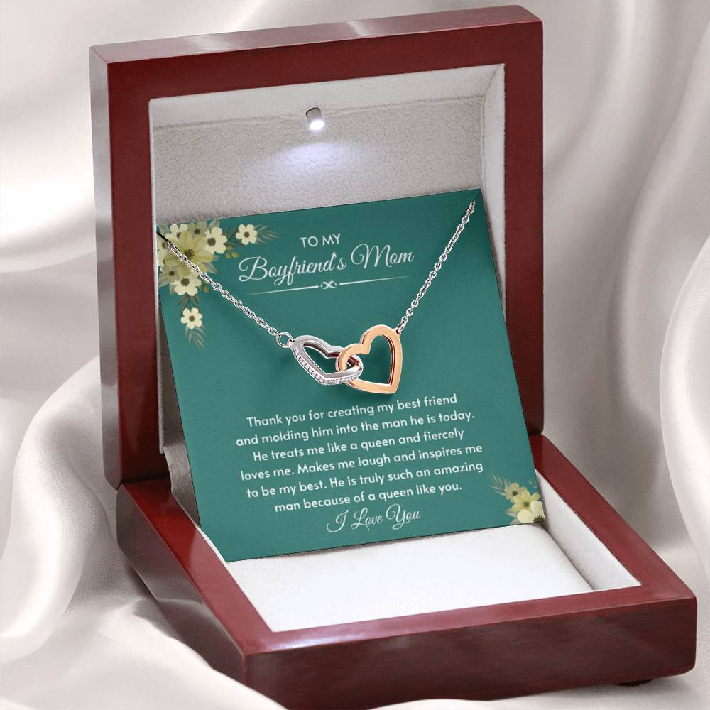 To My Boyfriend's Mom - He is truly such an amazing man - Interlocking Hearts Necklace - Bf Mom Gift - Personalize Memories