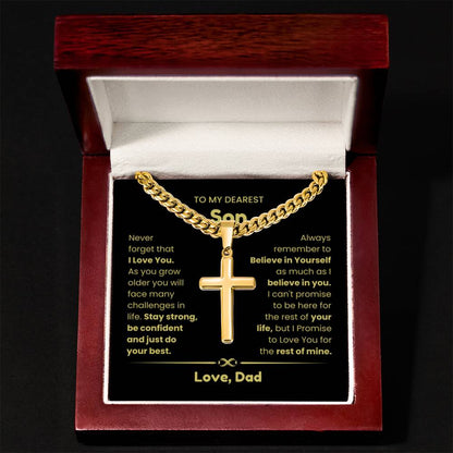 To My Son - As you grow older you will face many challenges in life - Son Gift from Dad - Artisan Cross with Cuban Link Chain - Personalize Memories