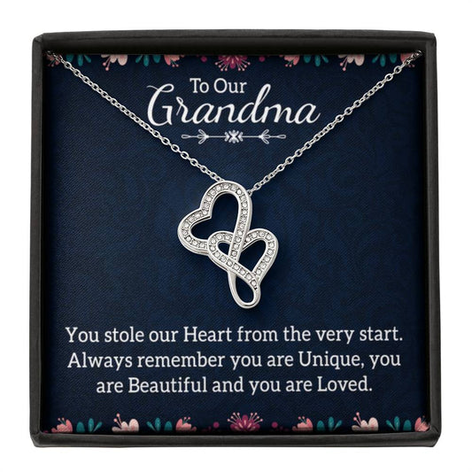 To Our Grandma Necklace - You stole our heart from the very start Grandma - Heart-to-heart Pendant Necklace