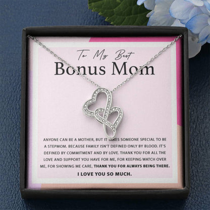 To My Best Bonus Mom - Thank You For Always Being There - Heart-to-heart Pendant Necklace - Sentimental Bonus Mom Gift - Personalize Memories