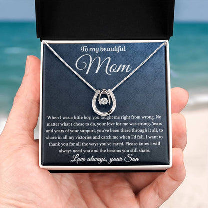 To My Beautiful Mother Gift from Son - Lucky In Love Necklace - Personalize Memories