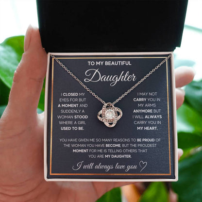 To My Daughter Necklace – Daughter Christmas Graduation Jewelry Gift – Love Knot Necklace - Personalize Memories