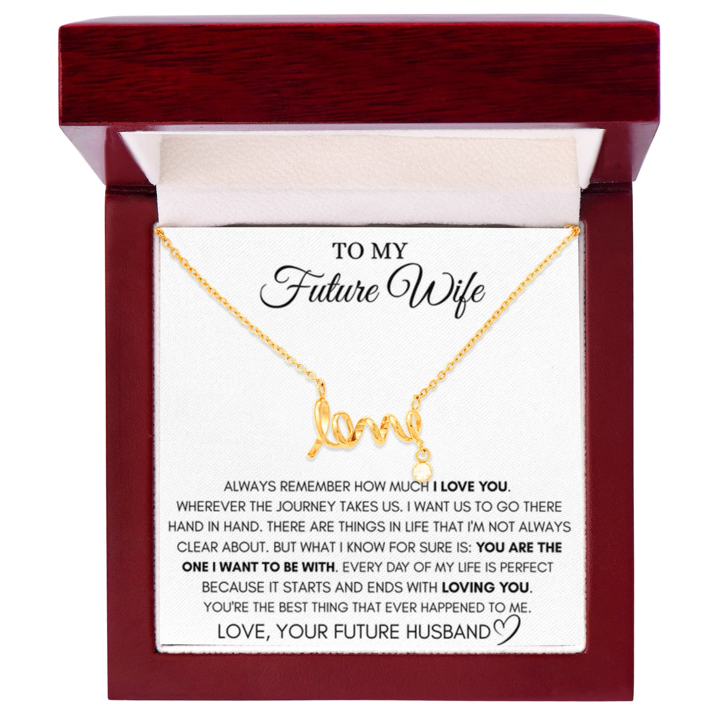 Future Wife Jewelry Gift - Long Lasting Romantic Necklace for Celebrating Love & Upcoming Marriage - Scripted Love Necklace - Personalize Memories