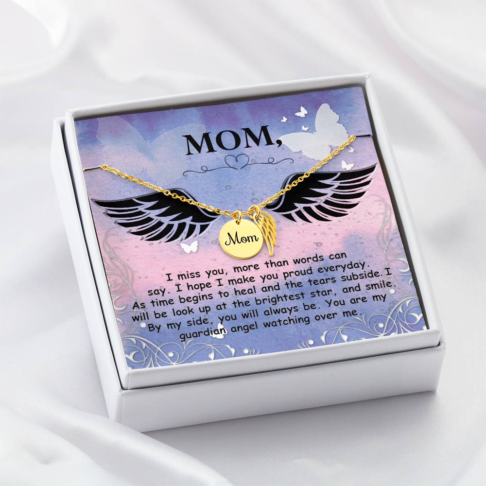 Mom Remembrance Necklace - Mother Sympathy Gift - Angel Wing Mom Necklace