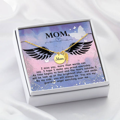 Mom Remembrance Necklace - Mother Sympathy Gift - Angel Wing Mom Necklace