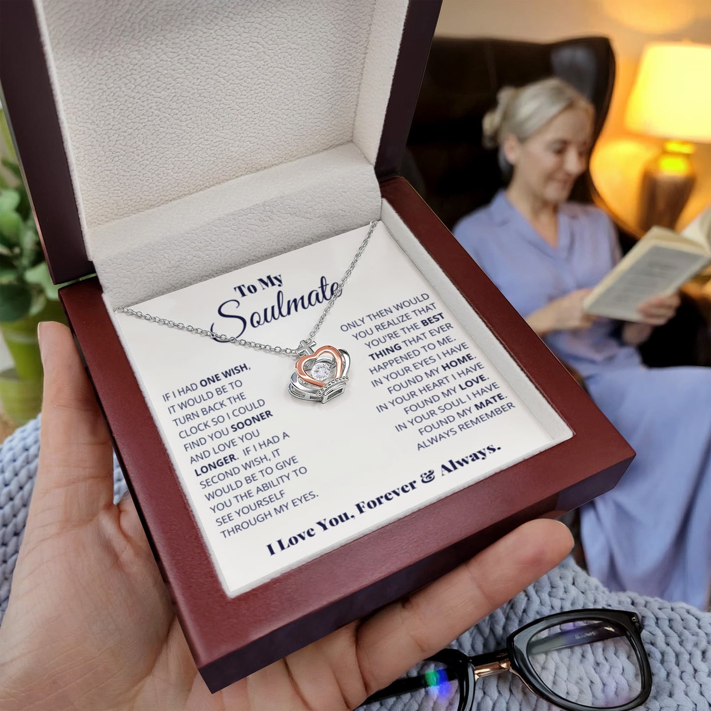 To My Soulmate Necklace - Heartfelt Gift for Her for Birthday & Romantic Days - Crown Pendant Necklace - Personalize Memories