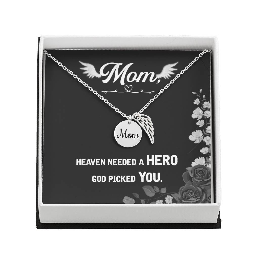 God Picked You - Angel Wing Mom Memorial Necklace | Loss of Mom Sympathy Gift