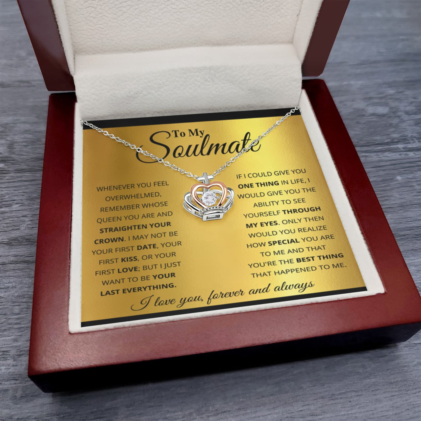 To My Soulmate Necklace - Special Gift for Birthday & Valentine’s Day - Crown Pendant Necklace - Personalize Memories